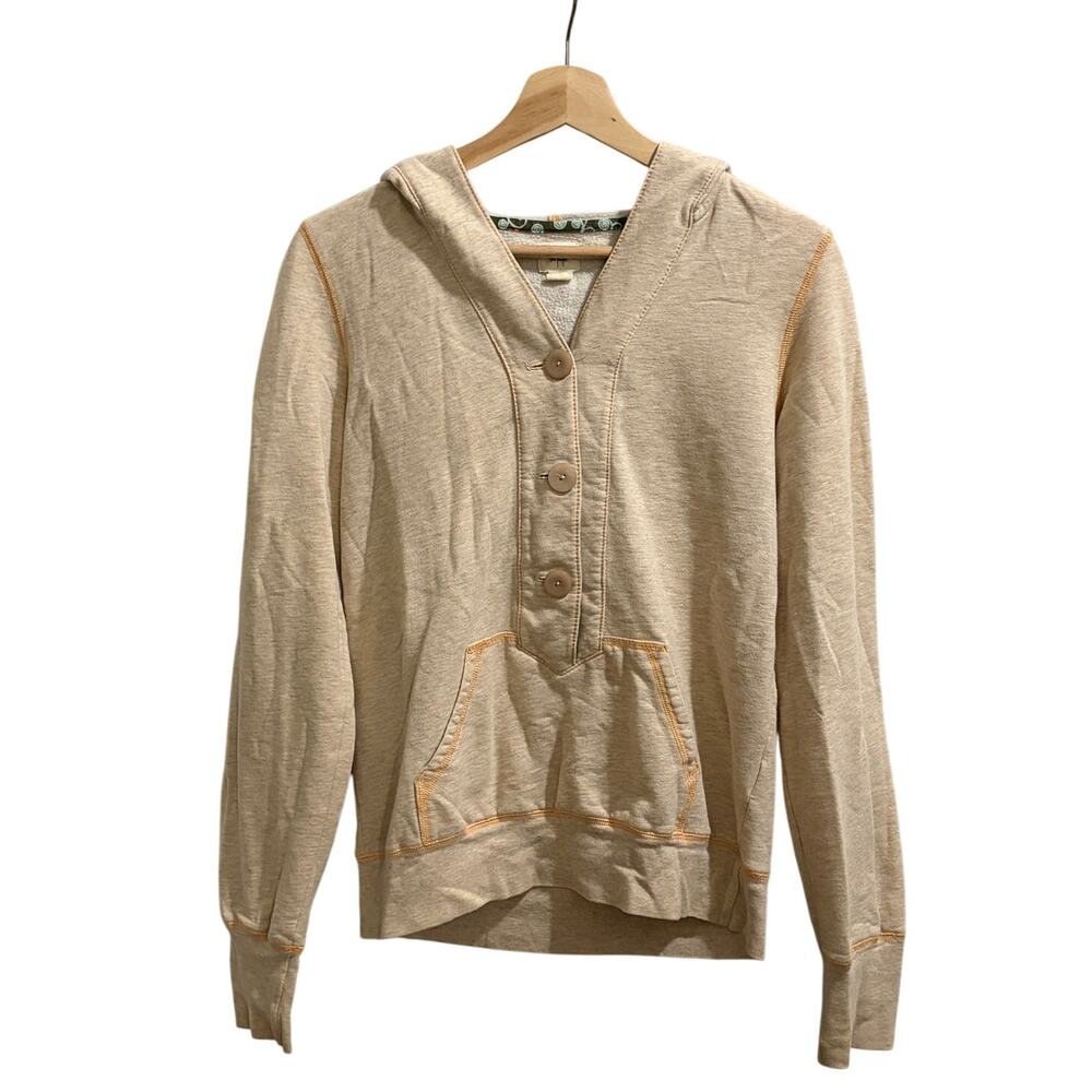 Free People Henley Sweatshirt Womens Medium Oatmeal Fleece Pullover Hooded Y2k